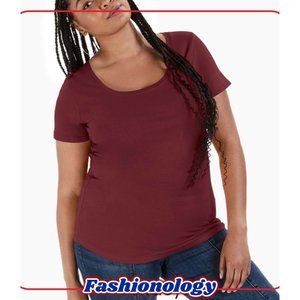 Aveto Trendy Plus Size Scoop-Neck T-Shirt Pomegranate Women's Size 1X